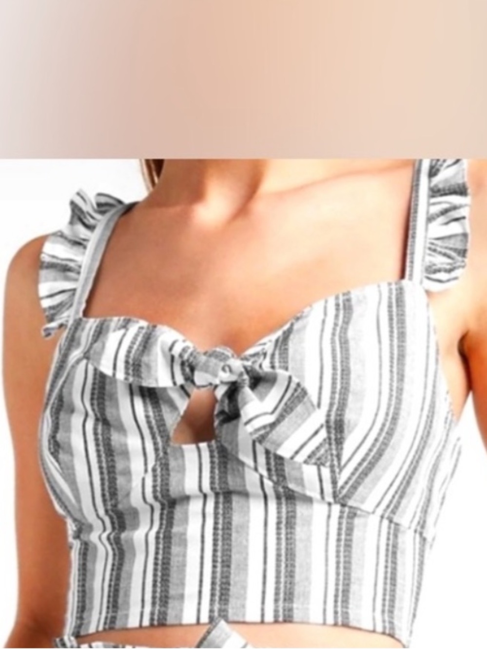 Express Top Tie-Front Crop Top in Black & White Striped Size XS 100% Cotton